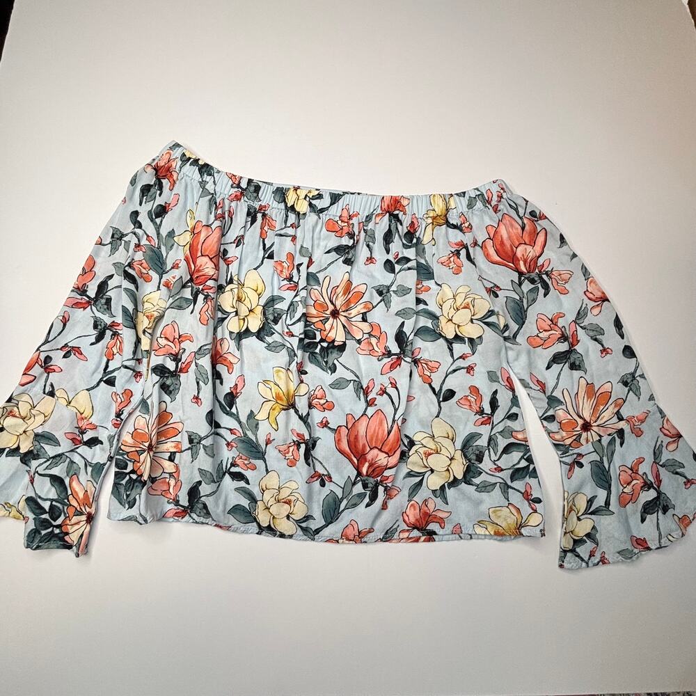 Alter'd State Floral Off Shoulder Bell Sleeve Boho Rayon Blouse Women's Small - Picture 3 of 7